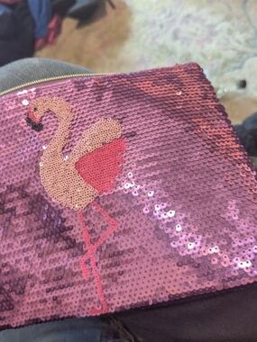 RARE Tarte Sequin Flamingo Cosmetic Pouch - Pink